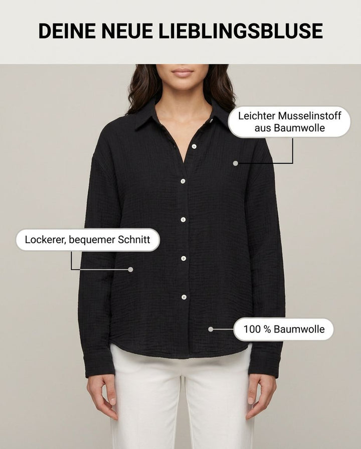 Schwarze Musselin Bluse für Damen | Lisa’s Boutique
