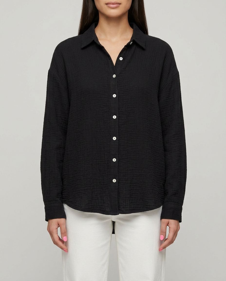 Musselin Bluse Schwarz mit lockerem Schnitt | Lisa’s Boutique