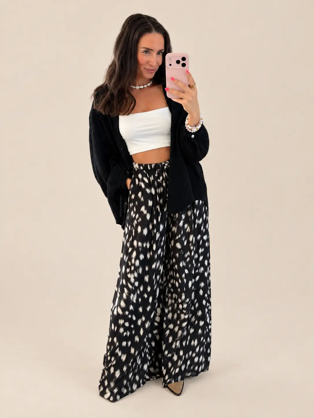 Schlabberhose Damen in Schwarz mit Rehprint | Lisa’s Boutique