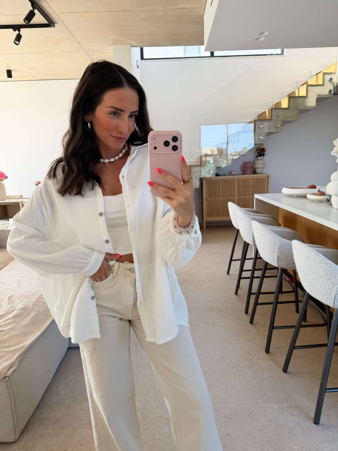 Musselin Bluse - Weiß Bluse Lisas Boutique 