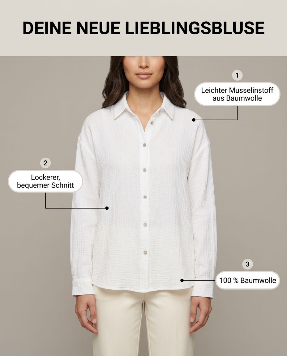 Weiße Musselin Bluse Vorderansicht | Lisa’s Boutique