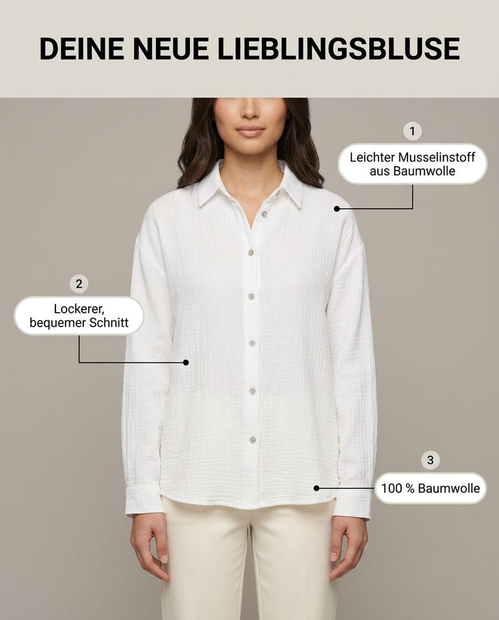 Weiße Musselin Bluse Vorderansicht | Lisa’s Boutique