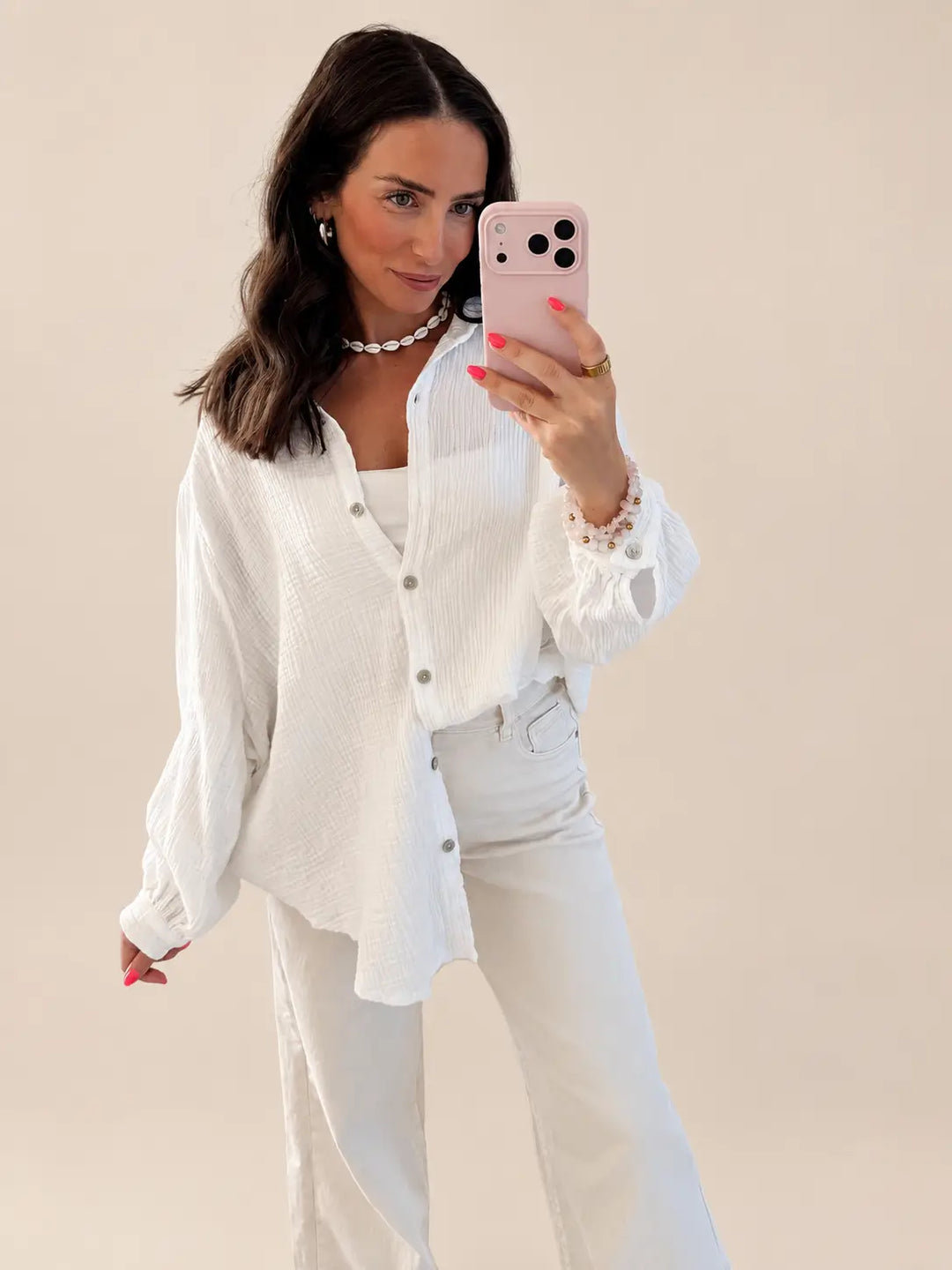 Musselin Bluse Damen in Weiß mit lockerer Passform | Lisa’s Boutique