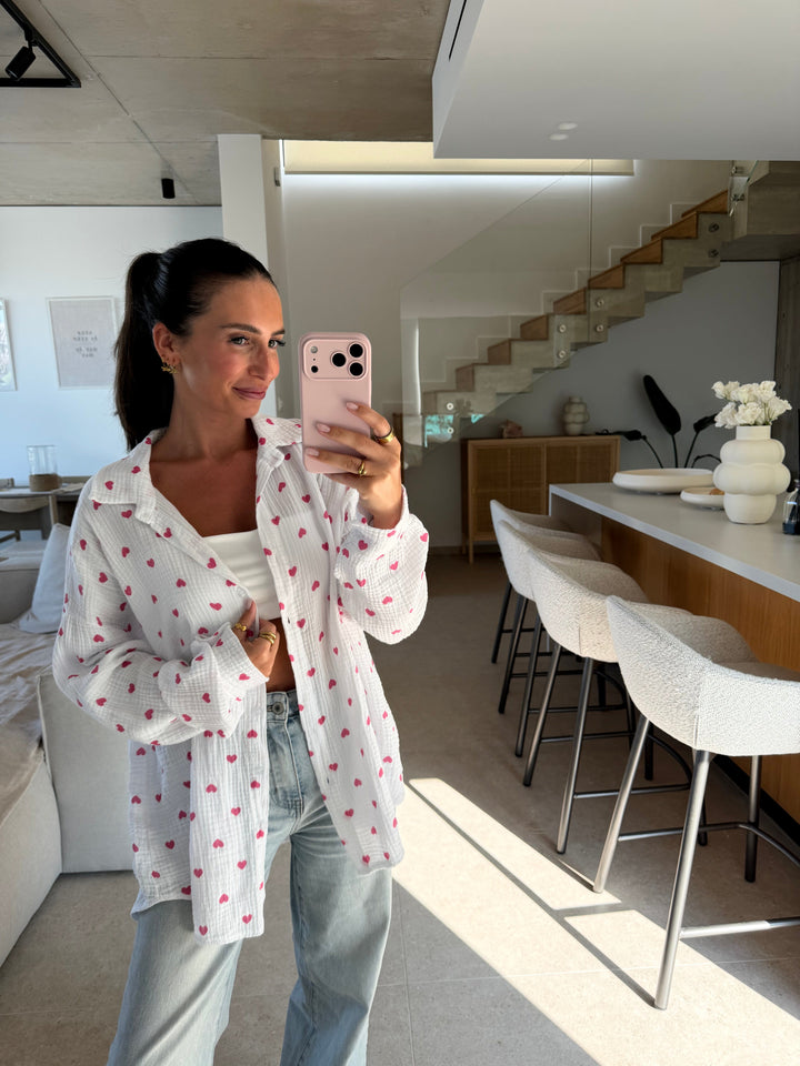 Musselin Bluse - Weiß mit Herzen Bluse Lisas Boutique 