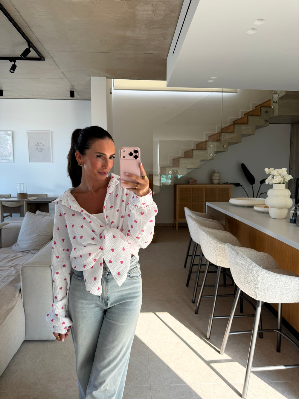 Musselin Bluse - Weiß mit Herzen Bluse Lisas Boutique 