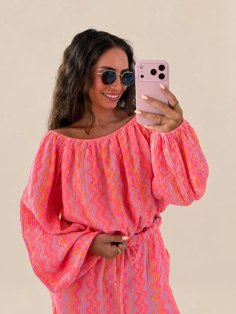 Musselin Crop Top Damen in Apricot/Flieder, Vorderansicht | Lisa’s Boutique