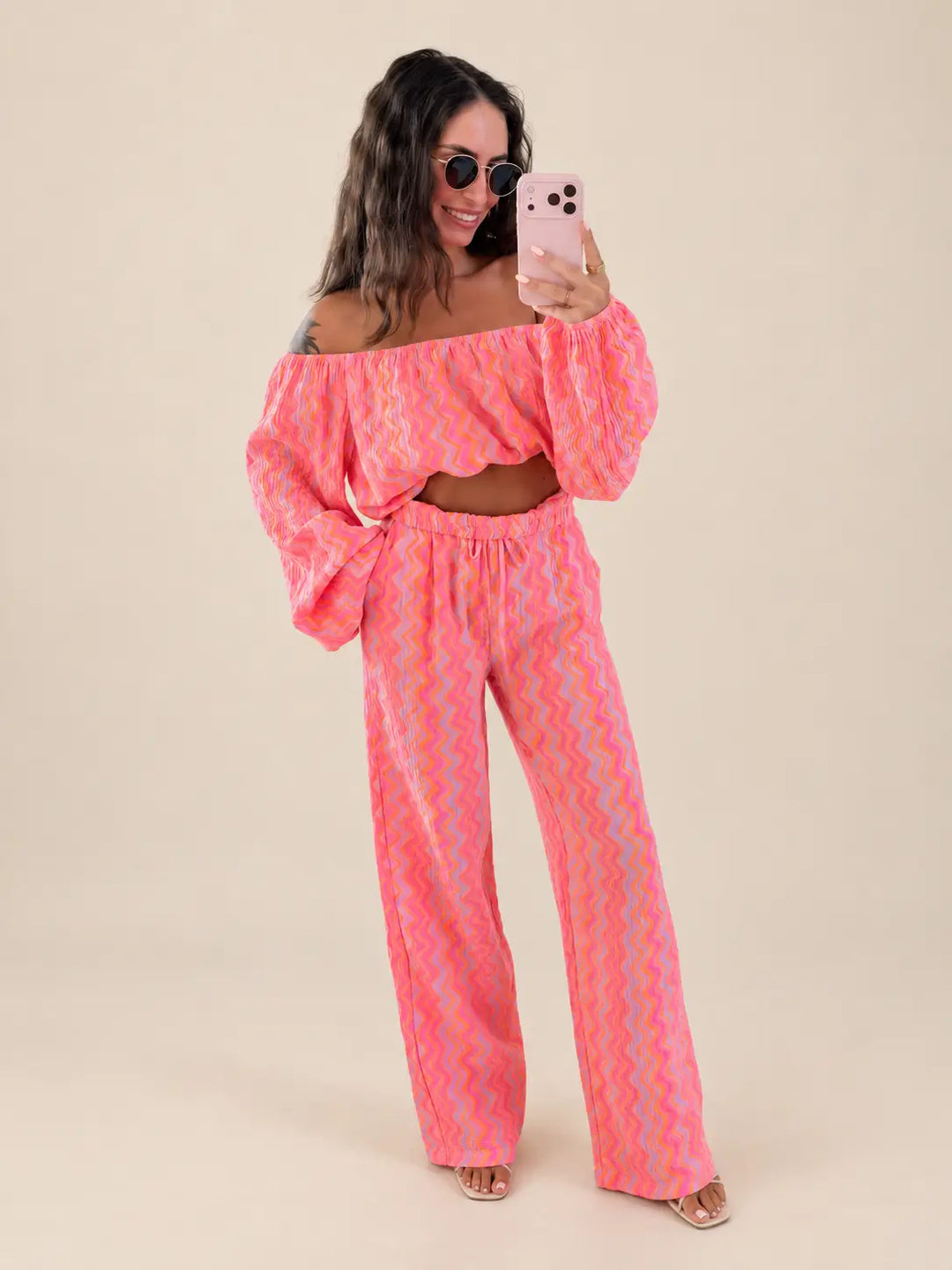 Crop top en gaze de coton femme abricot et lilas, vue de détail | Lisa’s Boutique