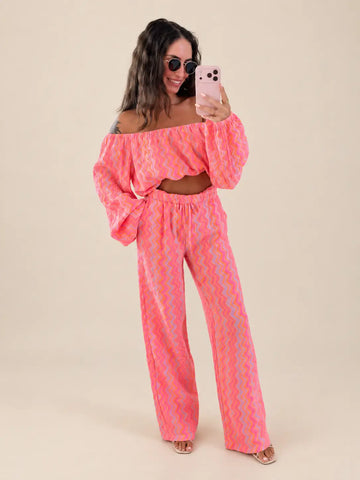Crop top en gaze de coton femme abricot et lilas, vue de détail | Lisa’s Boutique