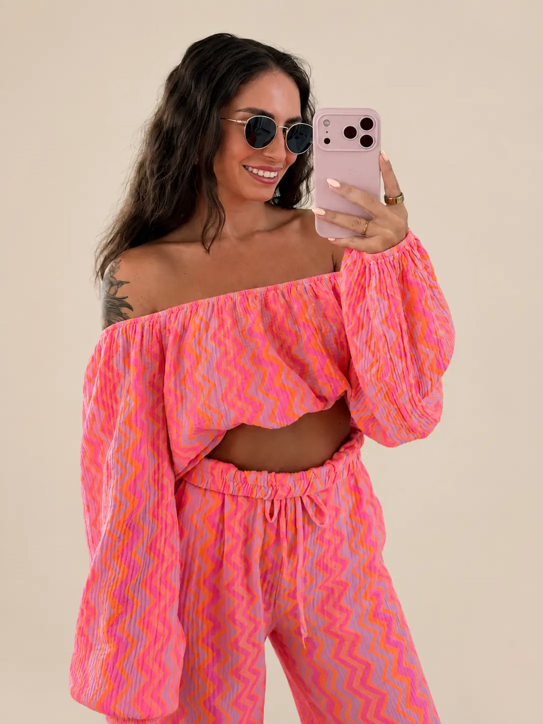 Musselin Crop Top Damen in Apricot und Flieder | Lisa’s Boutique