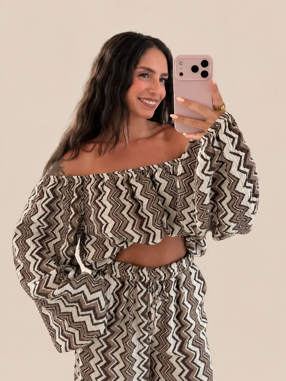 Musselin Crop Top Damen in Braun und Creme | Lisa’s Boutique