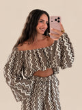 Crop top in mussola – Marrone e crema