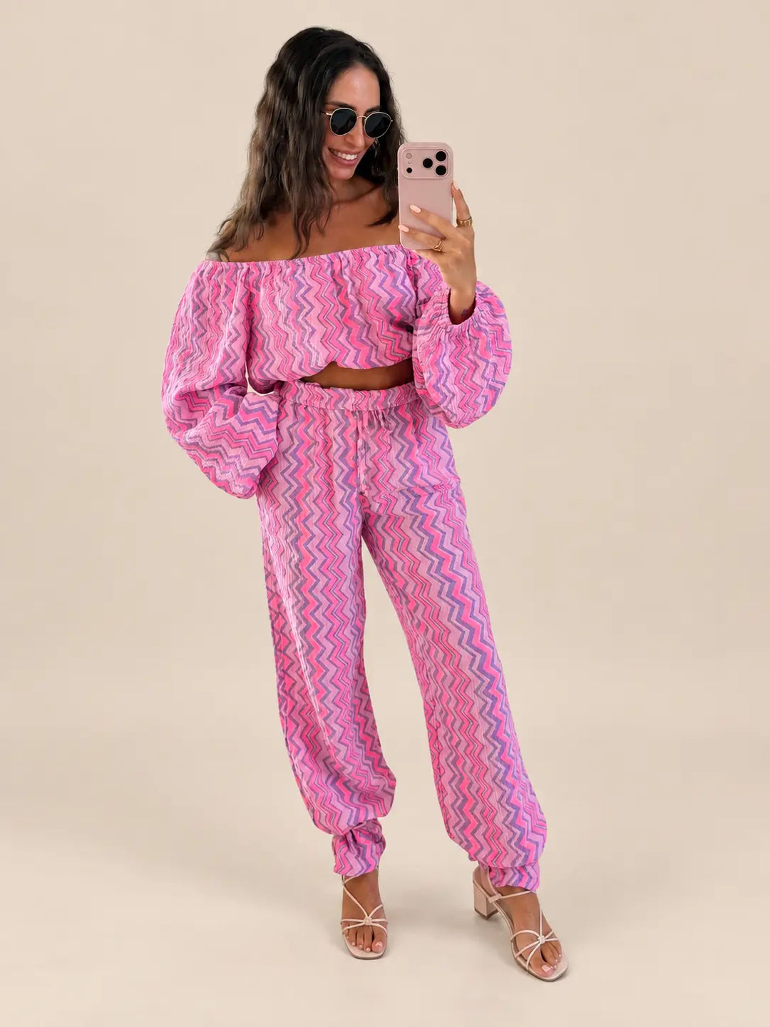 Crop top in mussola donna in lilla e rosa, vista laterale | Lisa’s Boutique