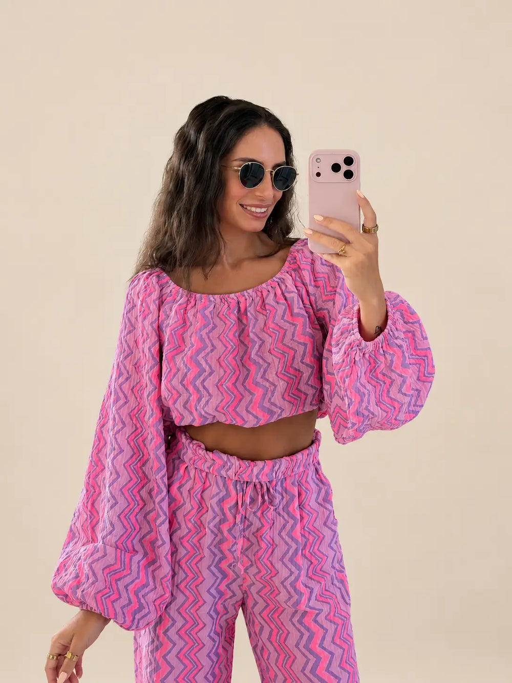 Musselin Crop Top Damen in Flieder/Rosa, Vorderansicht | Lisa’s Boutique