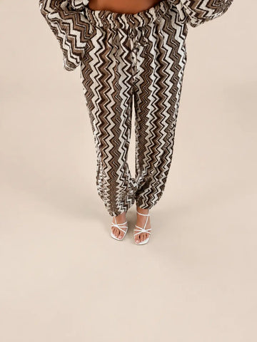 Pantaloni in mussola donna in marrone e crema | Lisa’s Boutique