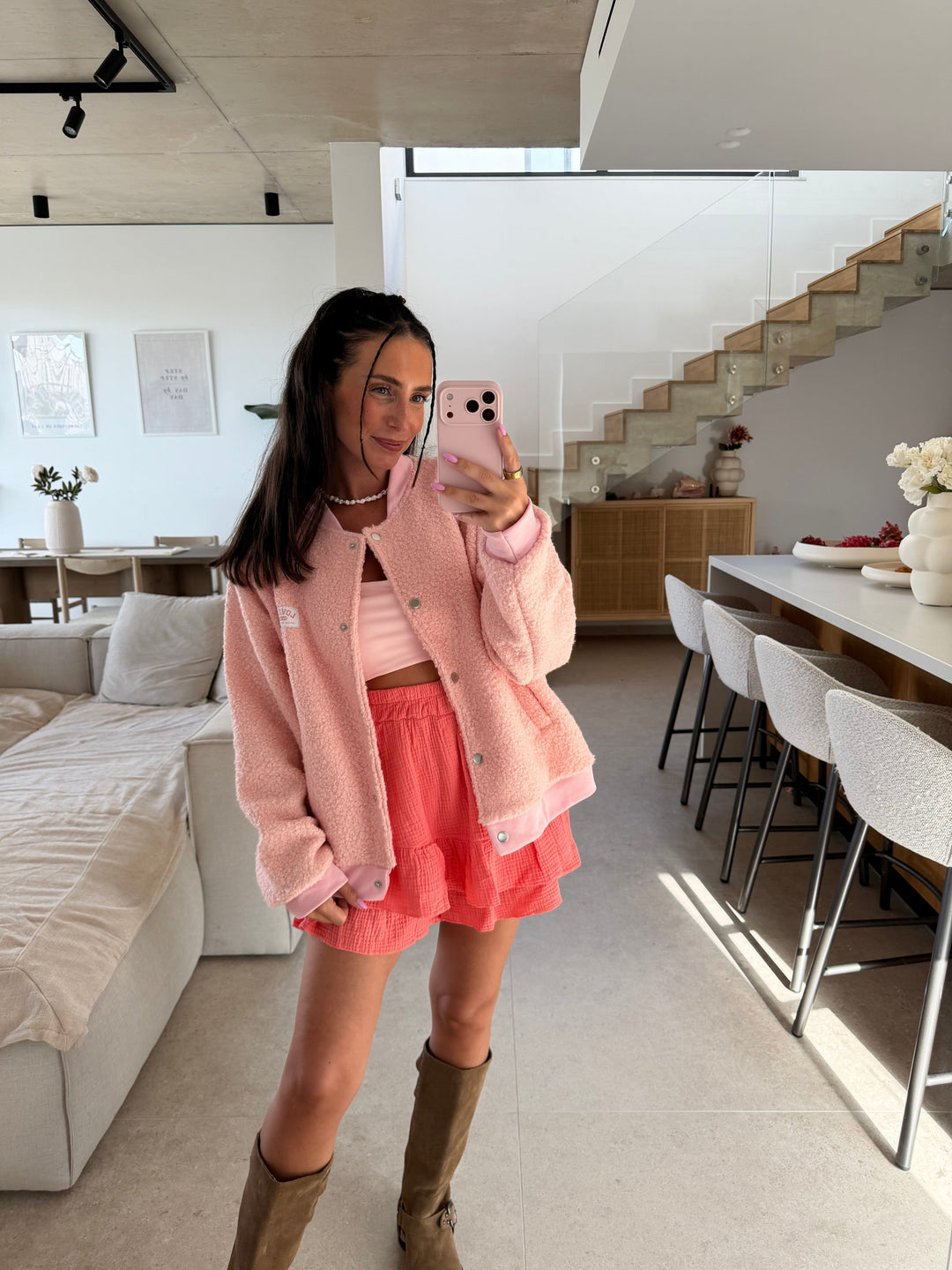 Jupe-short corail en gaze de coton, vue de détail | Lisa’s Boutique