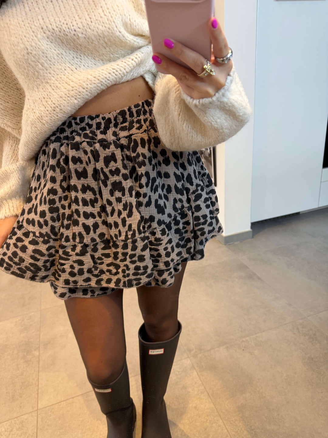 Musselin Hosenrock mit Leo-Print dunkel Rock Lisas Boutique 