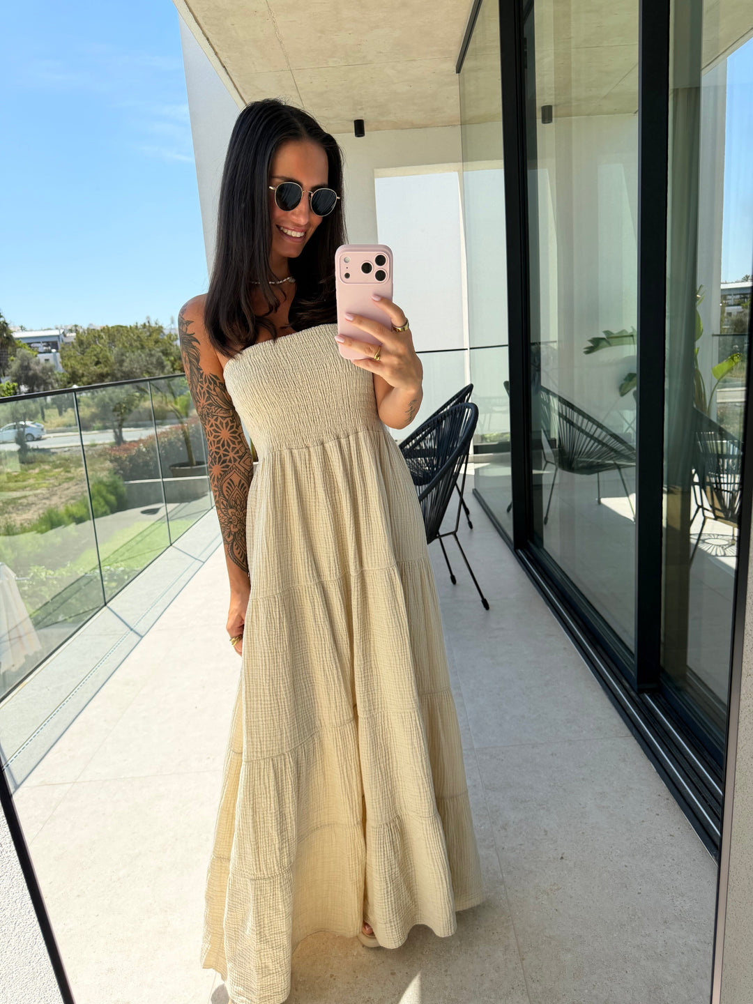 Musselin Kleid – Beige Kleid Lisas Boutique 
