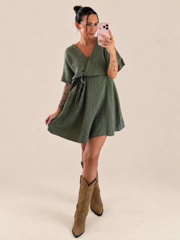 Musselin Kleid Damen in Khaki | Lisa’s Boutique