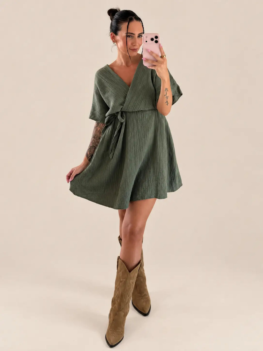 Women’s muslin dress in Khaki | Lisa’s Boutique