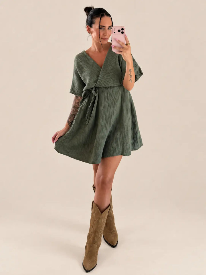 Women’s muslin dress in Khaki | Lisa’s Boutique