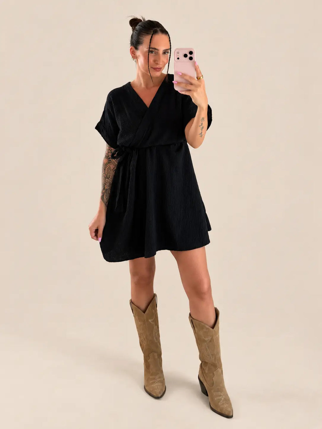 Mousseline jurk dames in Zwart, Detailweergave | Lisa’s Boutique