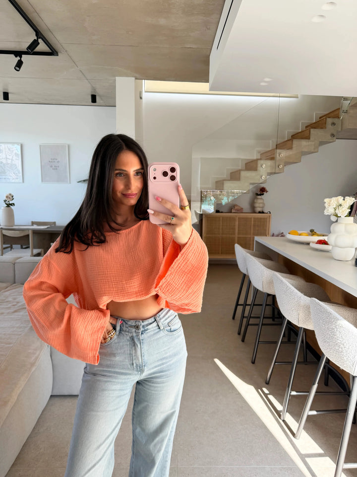 Musselin Langarmshirt - Apricot Langarm Lisas Boutique 