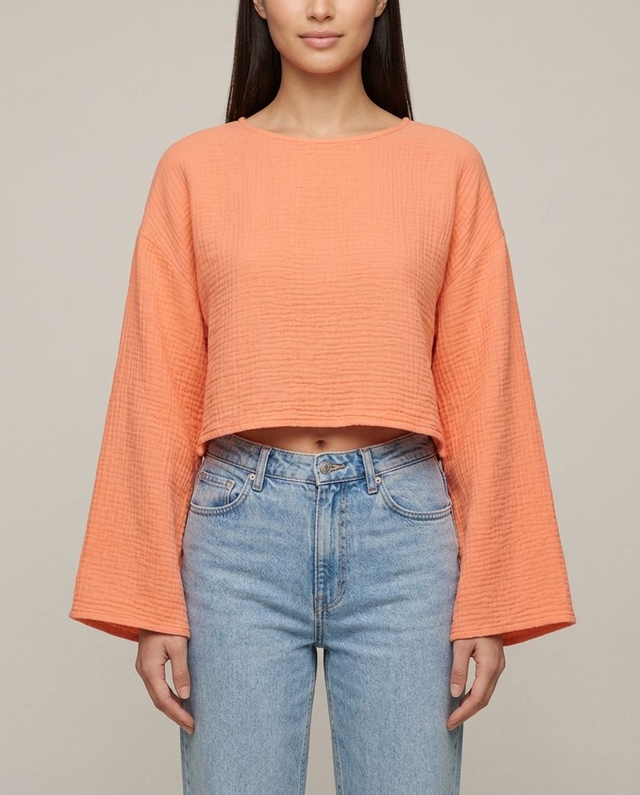 Musselin Langarmshirt Apricot | Lisa’s Boutique