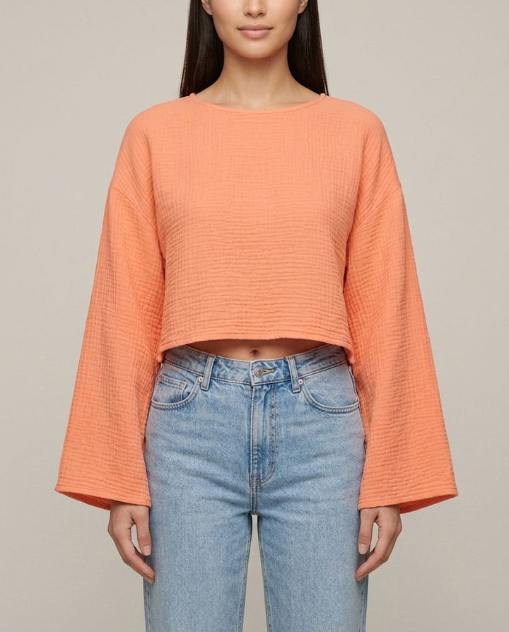 Musselin Langarmshirt Apricot | Lisa’s Boutique