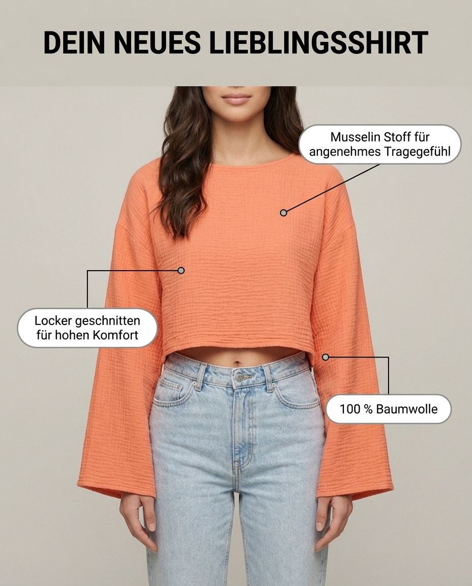 Musselin Langarmshirt Apricot | Lisa’s Boutique