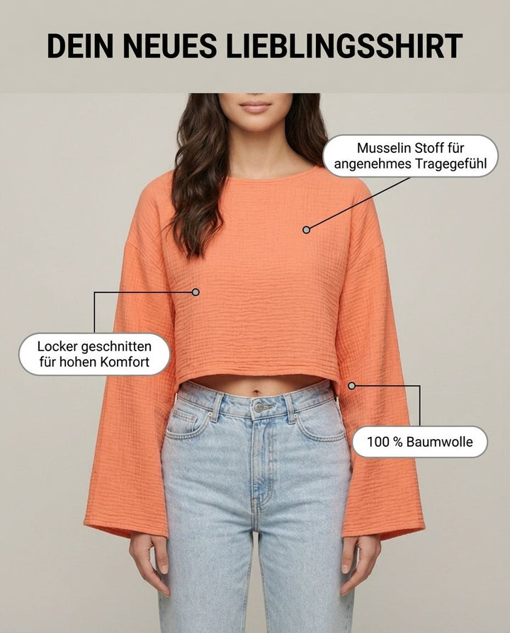 Musselin Langarmshirt Apricot | Lisa’s Boutique