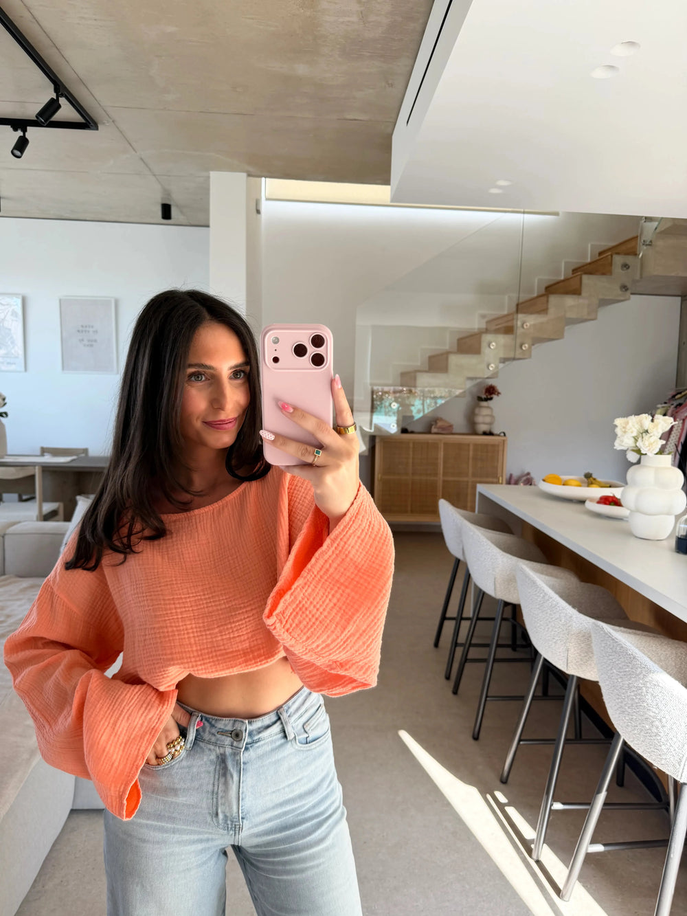 Musselin Langarmshirt - Apricot Langarm Lisas Boutique 
