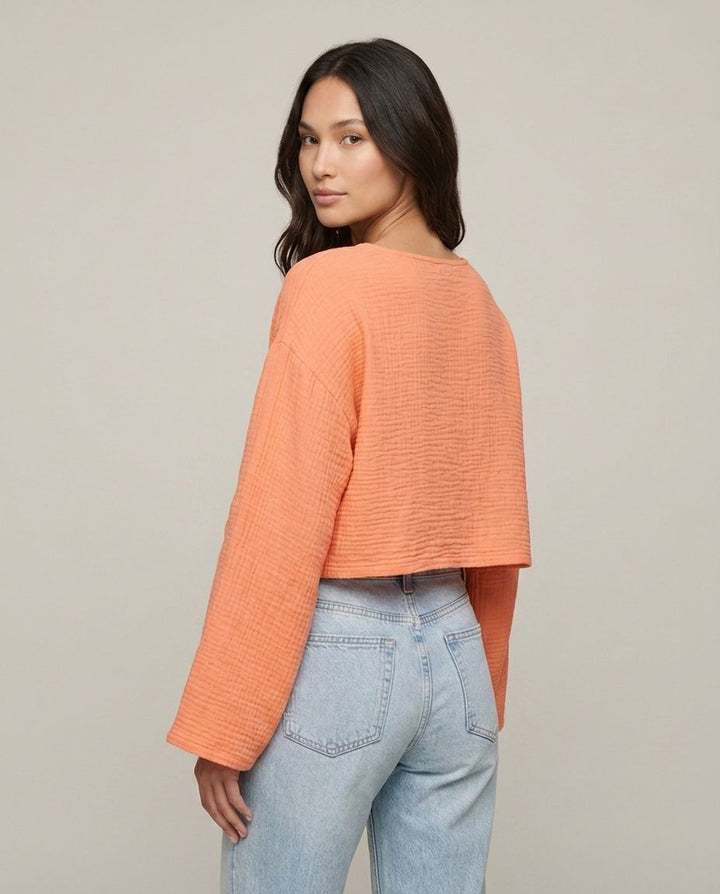 Musselin Langarmshirt Apricot | Lisa’s Boutique