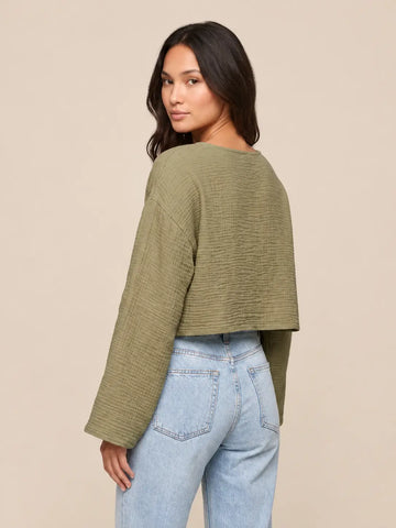 Maglia a maniche lunghe in mussola kaki, dettaglio | Lisa’s Boutique
