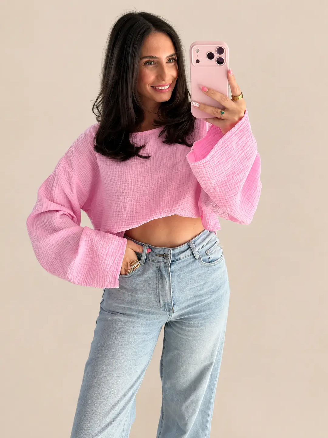 Musselin Langarmshirt Damen in Rosa, weitere Detailansicht | Lisa’s Boutique