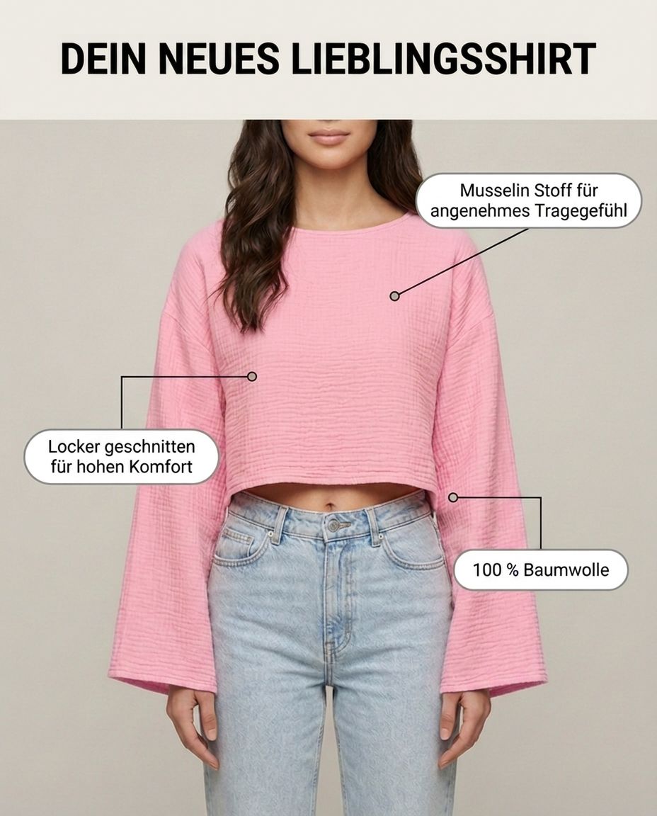 Rosa Musselin Langarmshirt Seitenansicht | Lisa’s Boutique