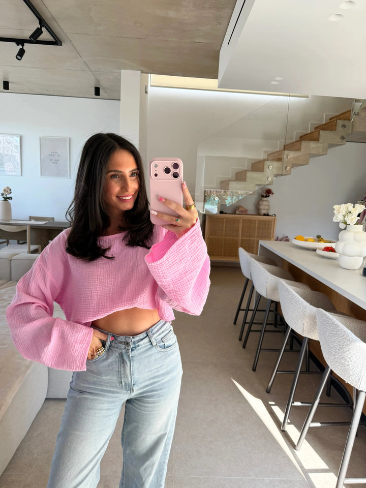 Musselin Langarmshirt - Rosa Langarm Lisas Boutique 
