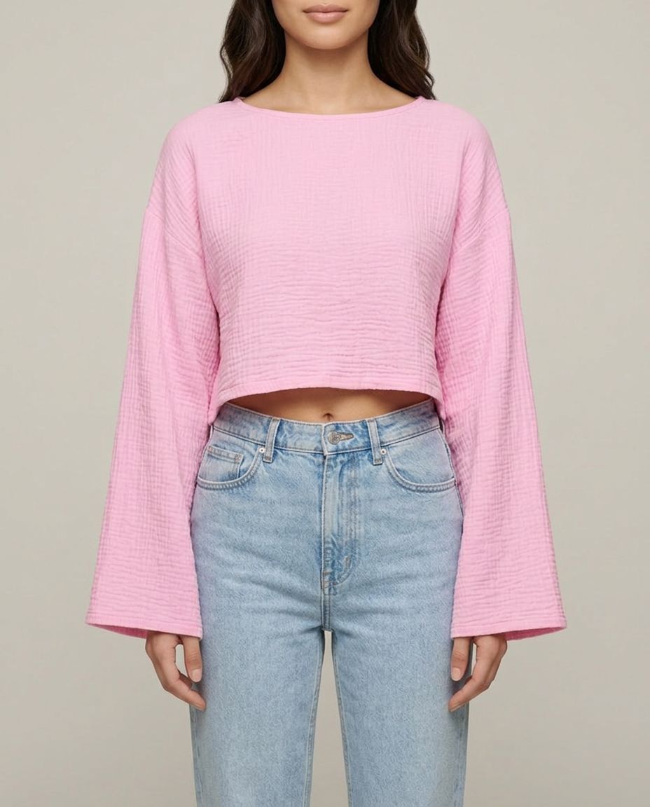Rosa Musselin Langarmshirt Detailansicht | Lisa’s Boutique