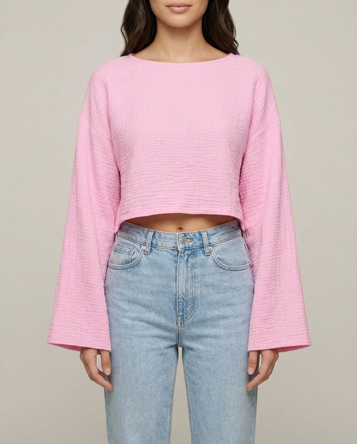 Rosa Musselin Langarmshirt Detailansicht | Lisa’s Boutique