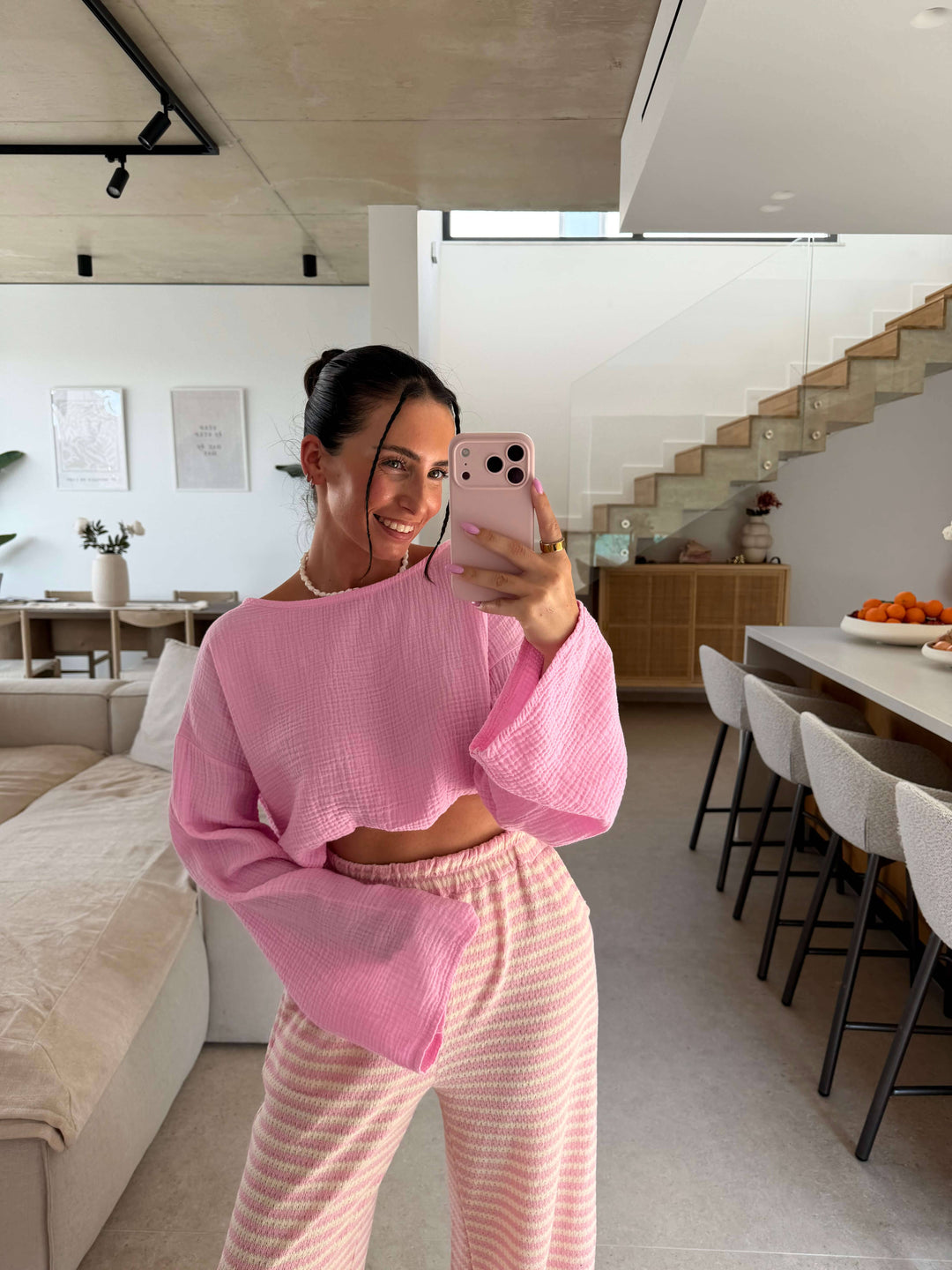 Musselin Langarmshirt - Rosa Langarm Lisas Boutique 