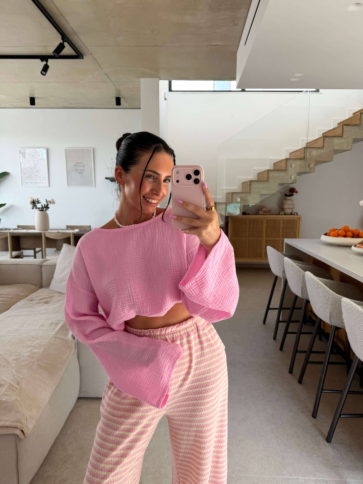 Musselin Langarmshirt - Rosa Langarm Lisas Boutique 