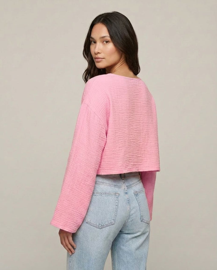 Rosa Musselin Langarmshirt Rückansicht | Lisa’s Boutique