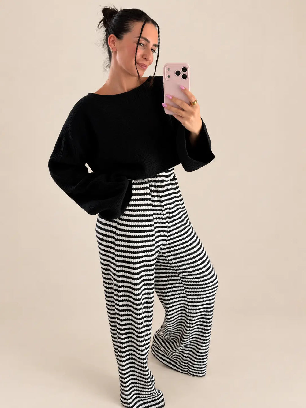 Musselin Langarmshirt Damen in Schwarz, Frontansicht | Lisa’s Boutique