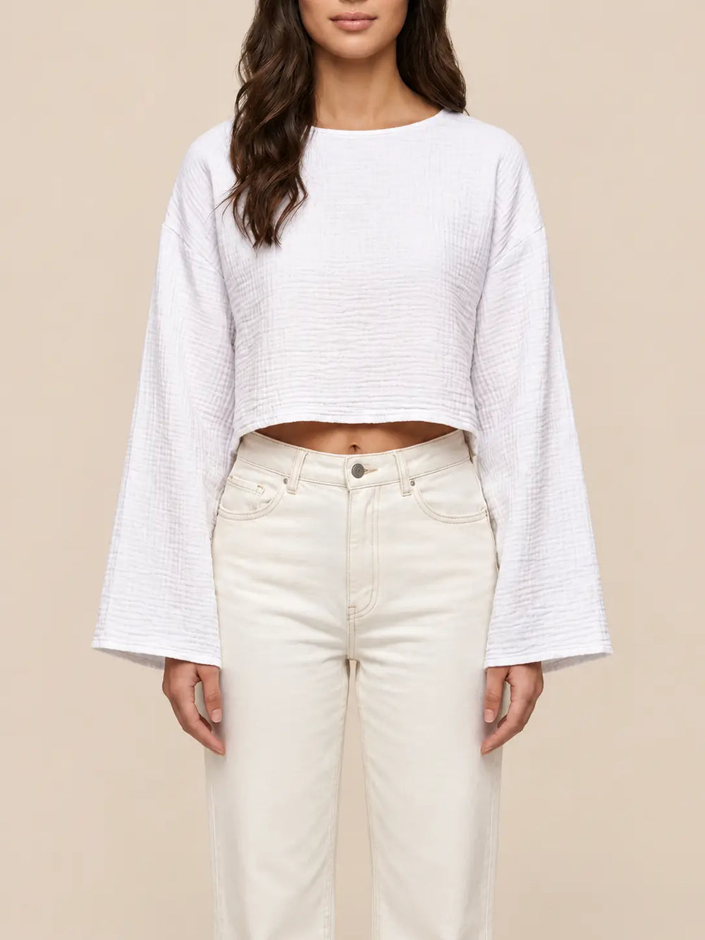 Mousseline longsleeve dames in Wit, Vooraanzicht | Lisa’s Boutique