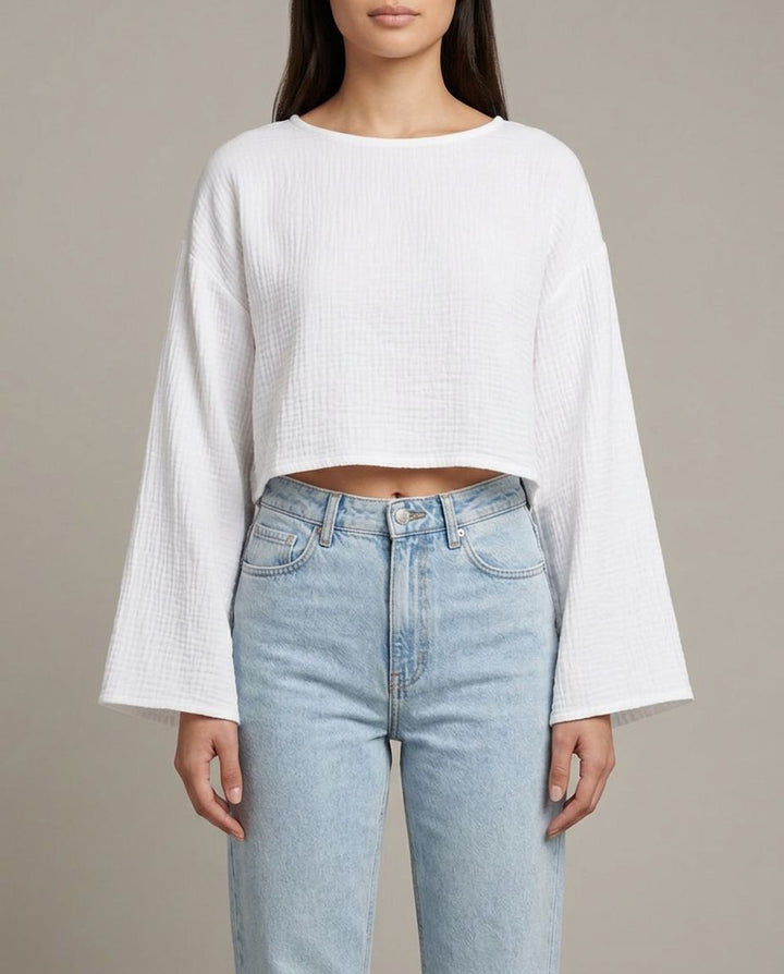 Musselin Langarmshirt Weiß Seitenansicht | Lisa’s Boutique
