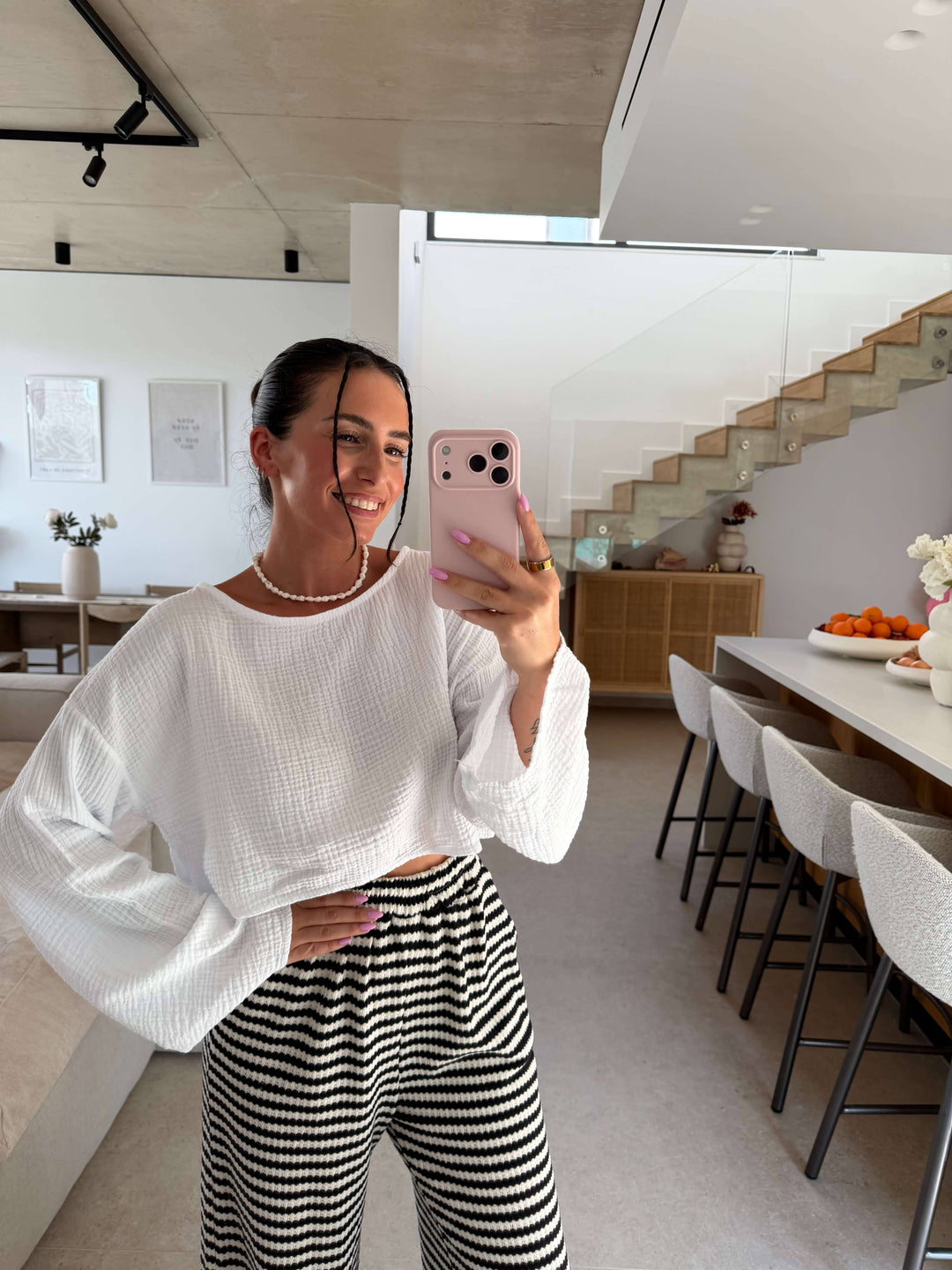 Musselin Langarmshirt - Weiß Langarm Lisas Boutique 