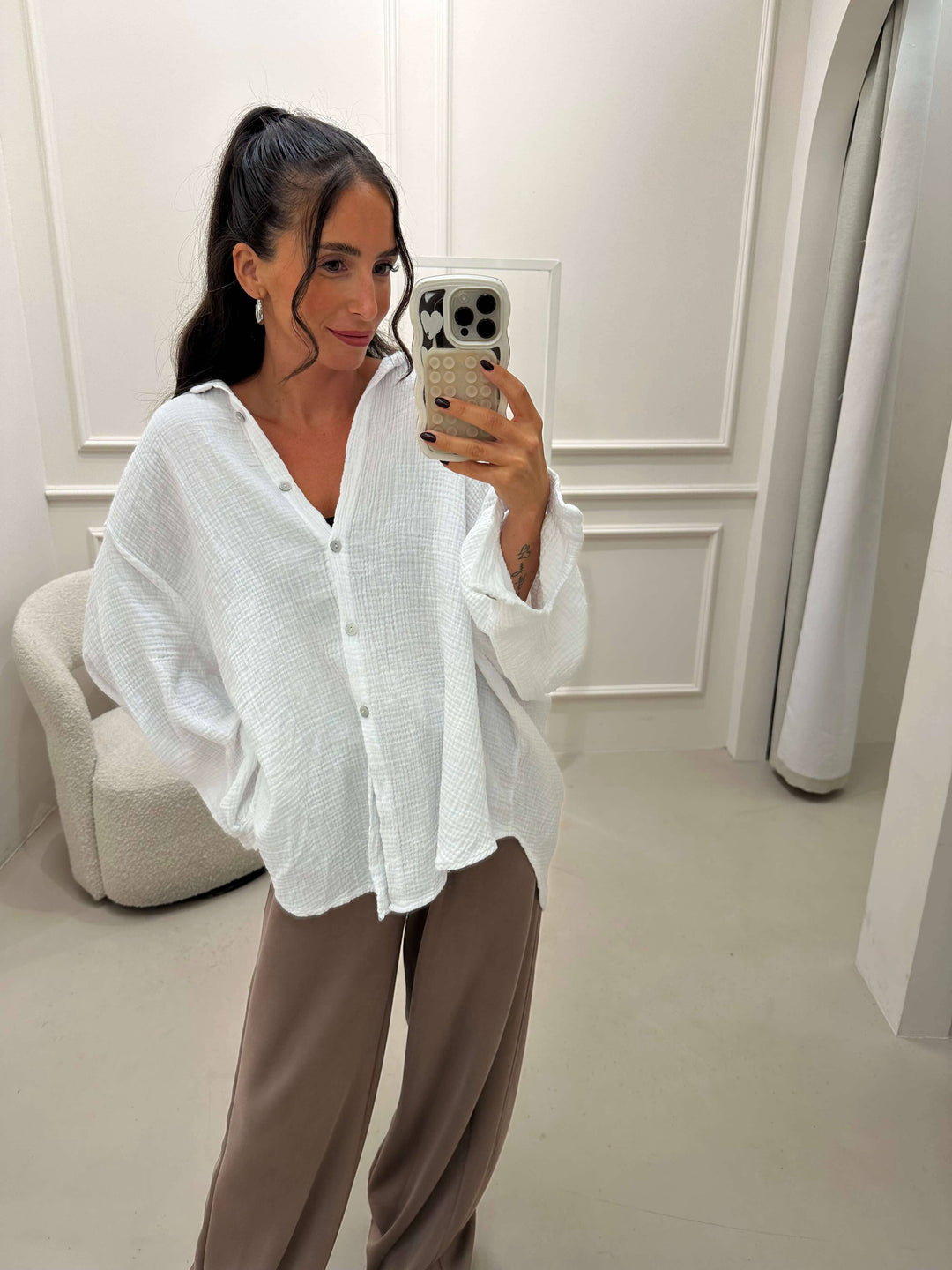 Musselinbluse in Weiß Bluse Lisas Boutique 