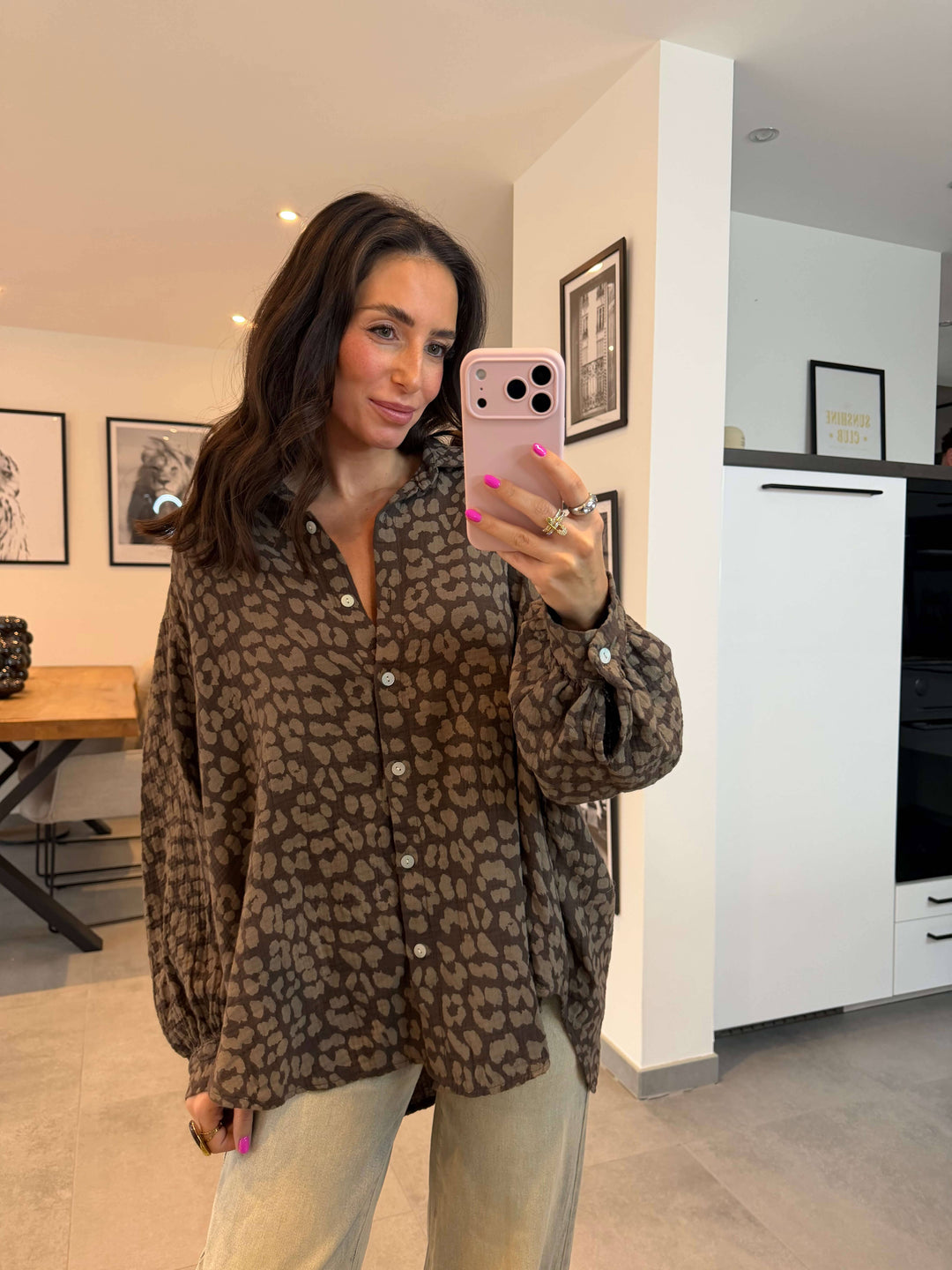 Musselinbluse mit Leo-Print Bluse Lisas Boutique 