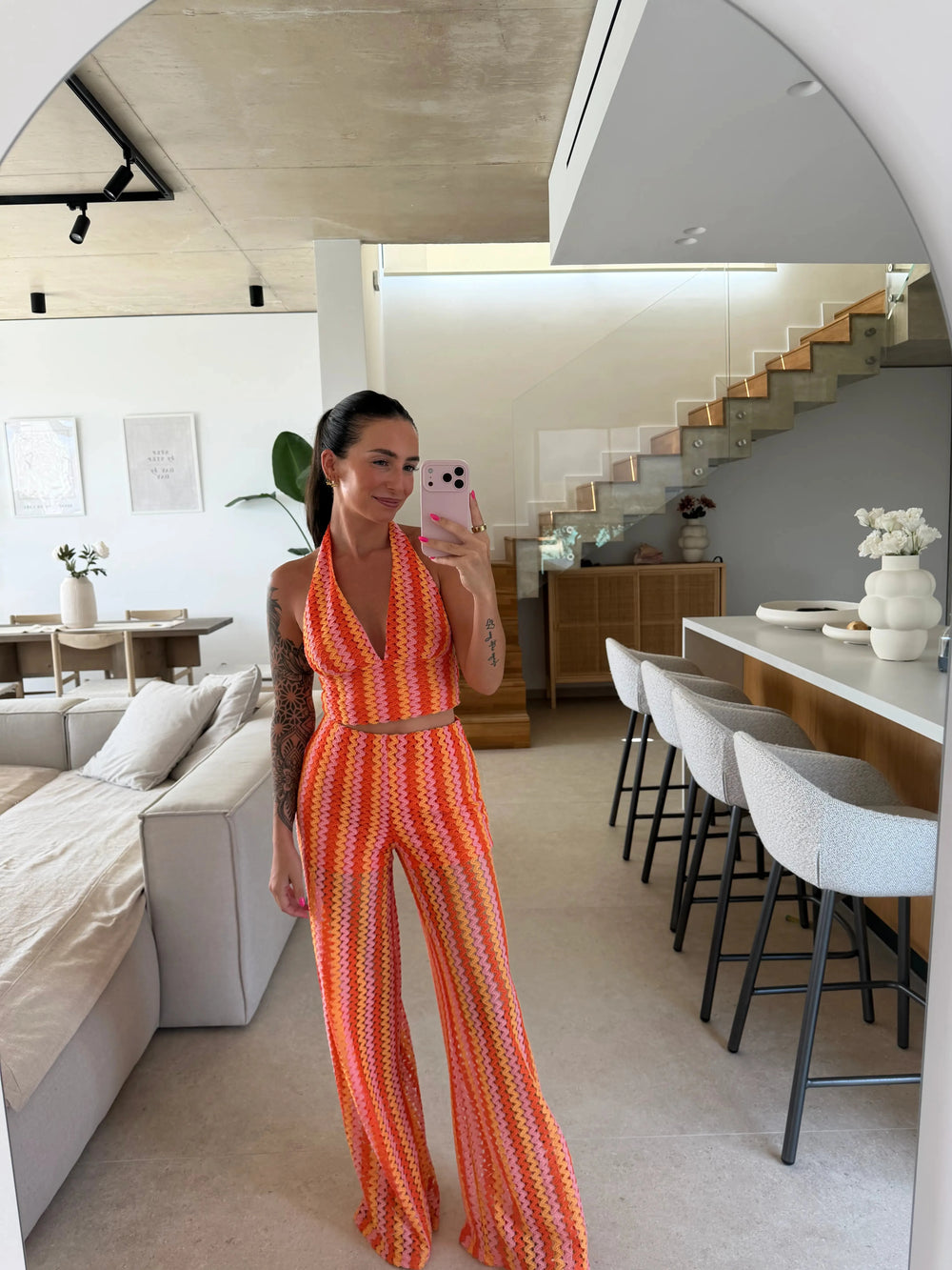 Neckholder Top im Häkel-Look – Orange Top Lisas Boutique 