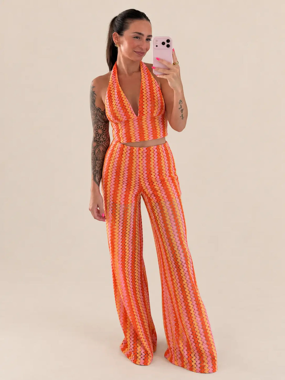 Häkel Set Orange mit Neckholder Top und Hose | Lisa’s Boutique
