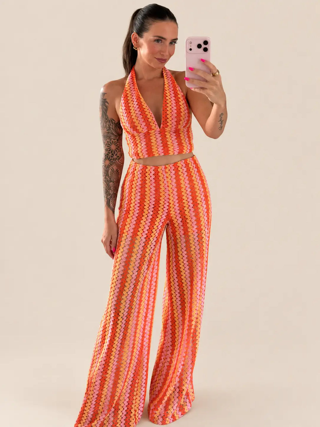 Häkel Set Orange mit Neckholder Top und Hose | Lisa’s Boutique